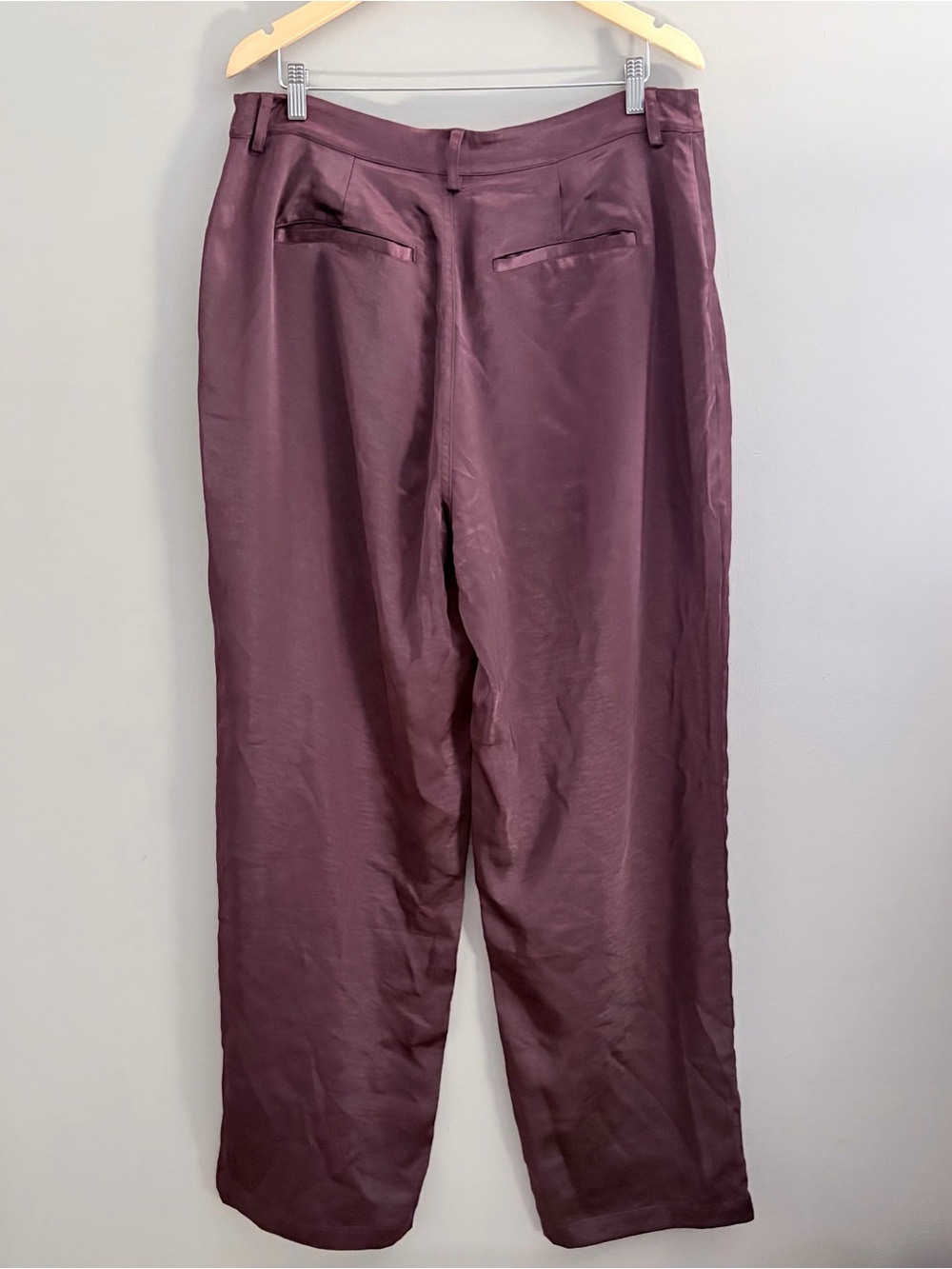 Satin Wide Leg Trousers Burgundy Good American Size 14